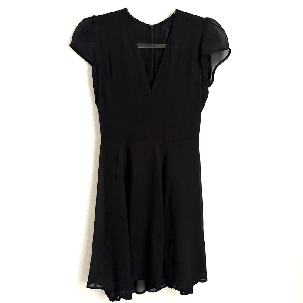 Reformation | Womens Black Short Cap Sleeve V Neck‎ Midi Dress Size XS